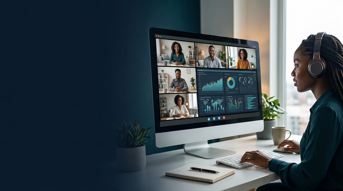 A community member joining an online Data & AI session with remote practitioners on screen